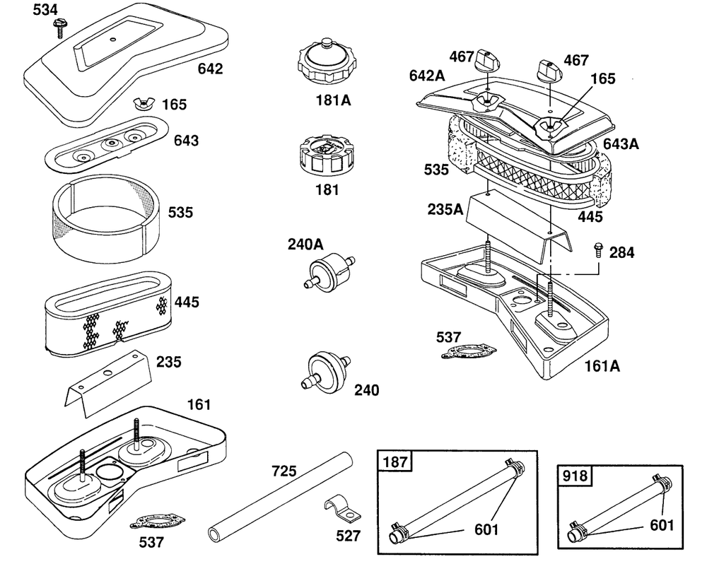Air Cleaner Group,fuel Hoses Diagram and Parts List for 400707-0102-XX  Briggs and Stratton Engine